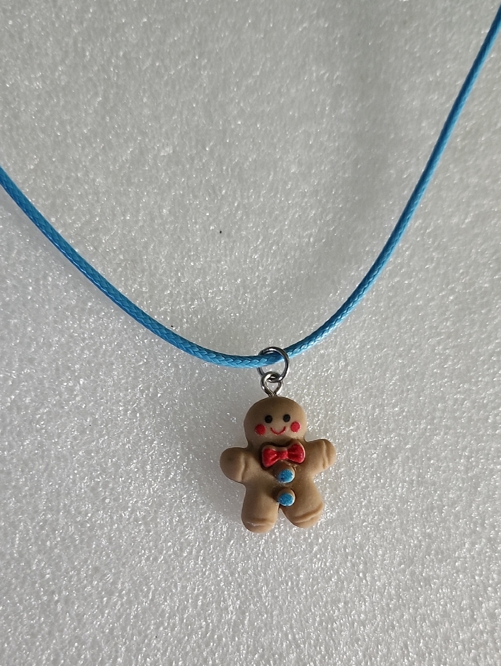 Hand Crafted Blue Cord Gingerbread Man Necklace
